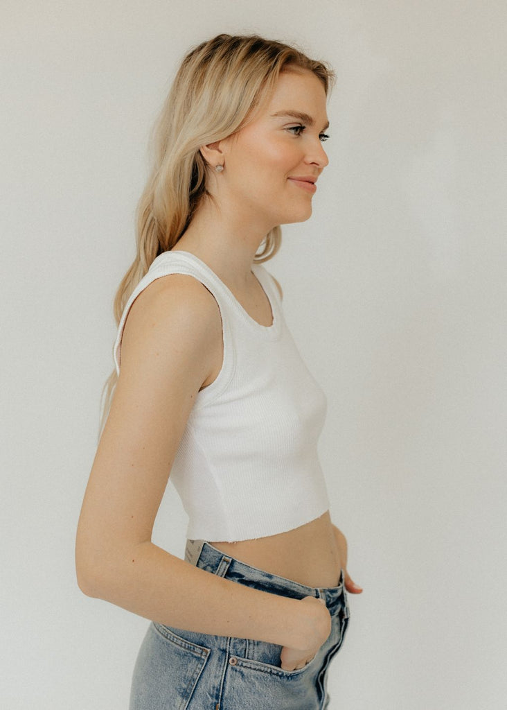 AGOLDE Cropped Poppy Tank in White Side | Tula's Online Boutique