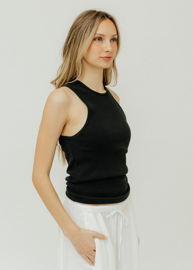 Tibi Ribbed T Tank in Black Details | Tula's Online Boutique