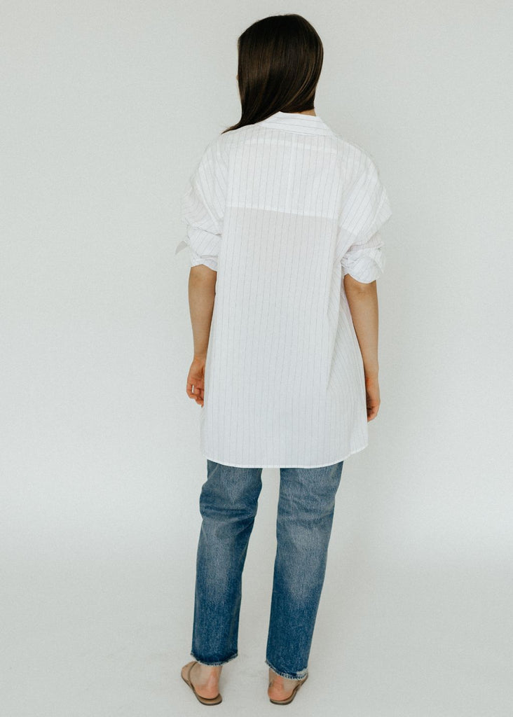 Anine Bing Chrissy Shirt in White and Taupe Stripe Back | Tula's Online Boutique