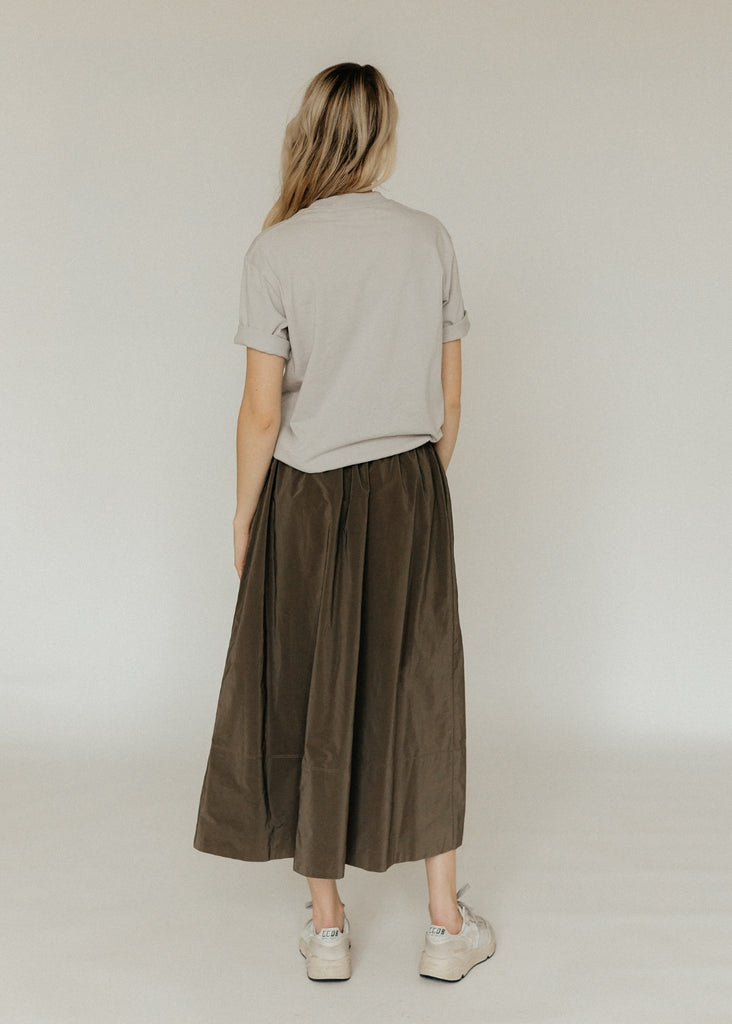 Tibi Nylon Pull on Full Skirt in Dark Taupe Back | Tula's Online Boutique