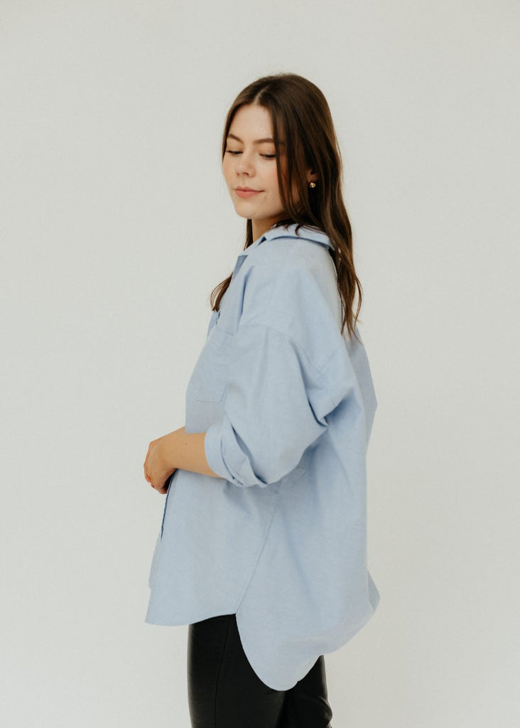 Frank & Eileen Shirley Oversized Shirt in Blue Side 2 | Tula's Online Boutique