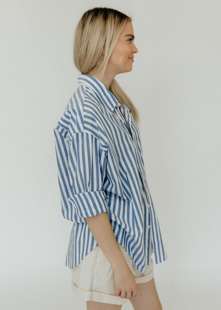 Denimist Button Front Shirt in Blue Stripe | Tula's Online Boutique