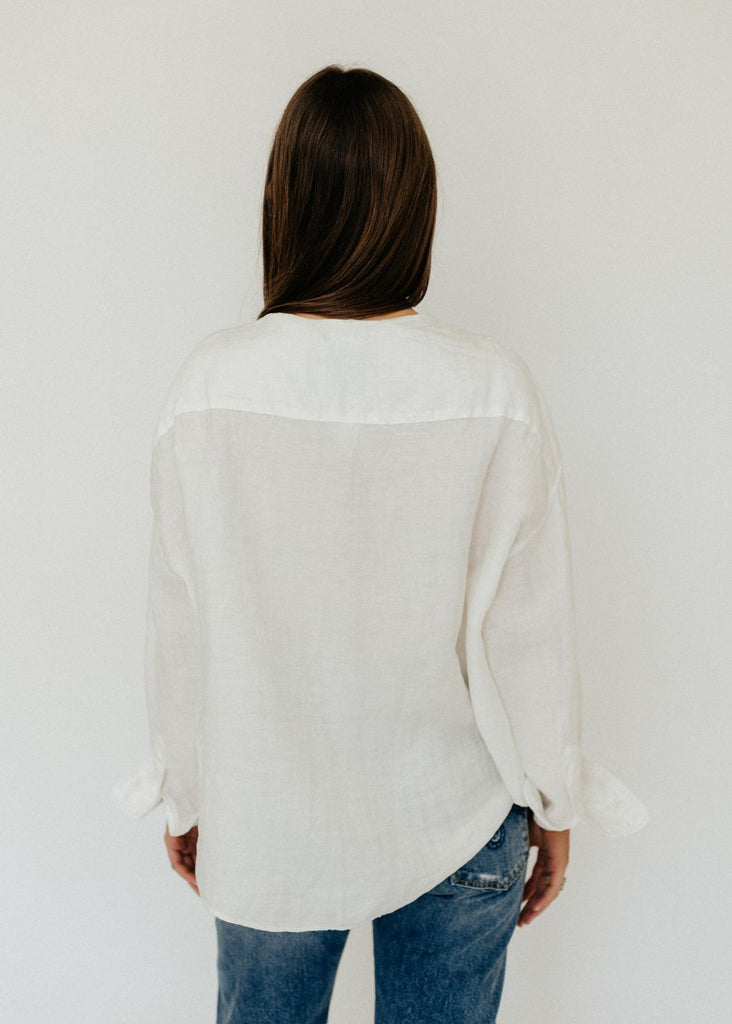 R13 Twisted Neck Shirt in White Back | Tula's Online Bouique