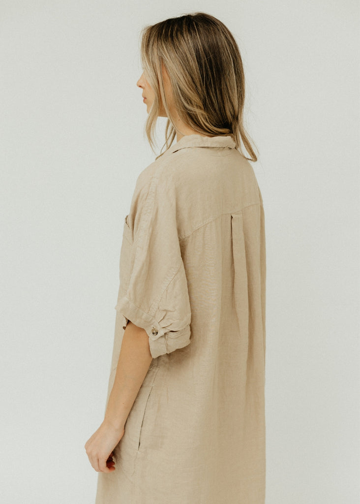 Velvet Sandra Woven Linen Dress in Biscuit Sleeve | Tula's Online Boutique