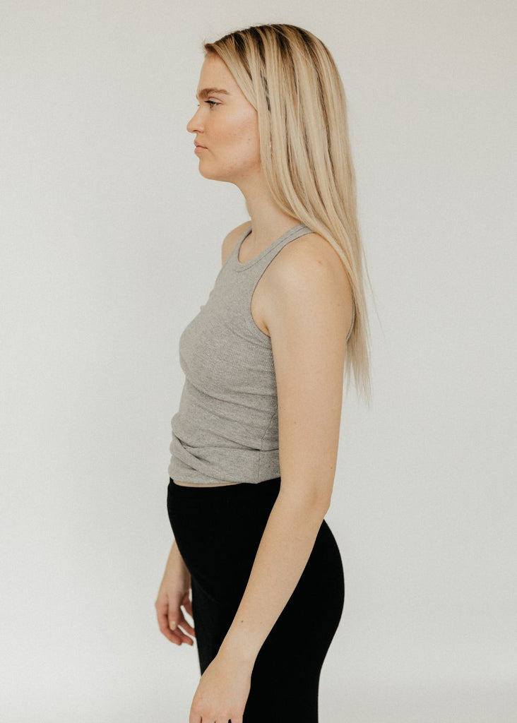 Éterne High Neck FIted Tank in Heather Grey Side | Tula's Online Boutique