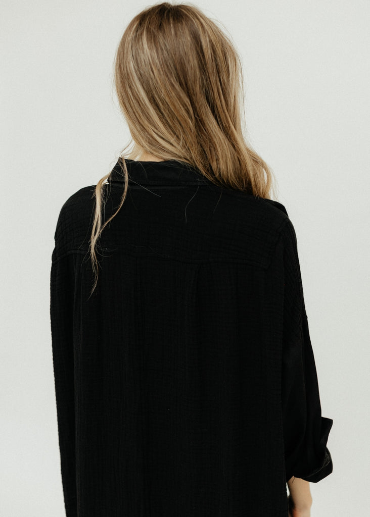 Raquel Allegra Caftan Shirt Dress in Black Back Detail | Tula's Online Boutique