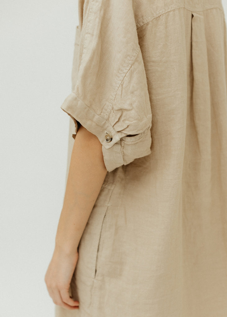 Velvet Sandra Woven Linen Dress in Biscuit Sleeve Details | Tula's Online Boutique