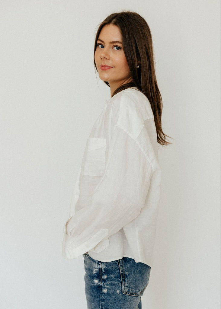 R13 Twisted Neck Shirt in White Right | Tula's Online Bouique