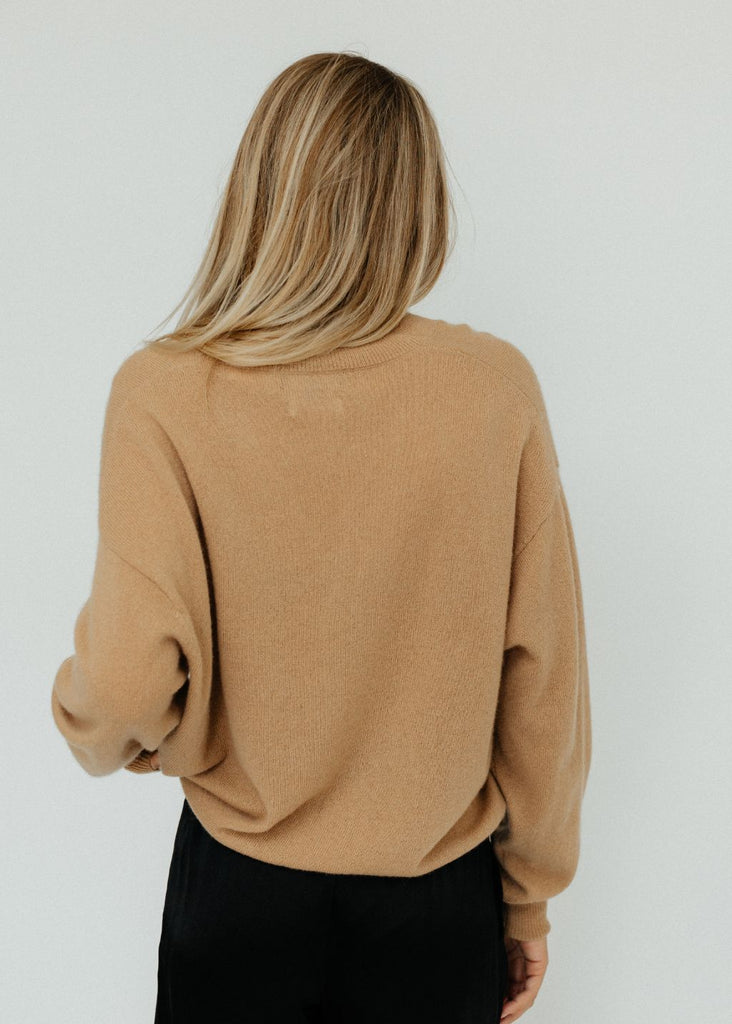 Elizabeth V-Neck Cashmere Sweater in Camel back | Tula's Online Boutique