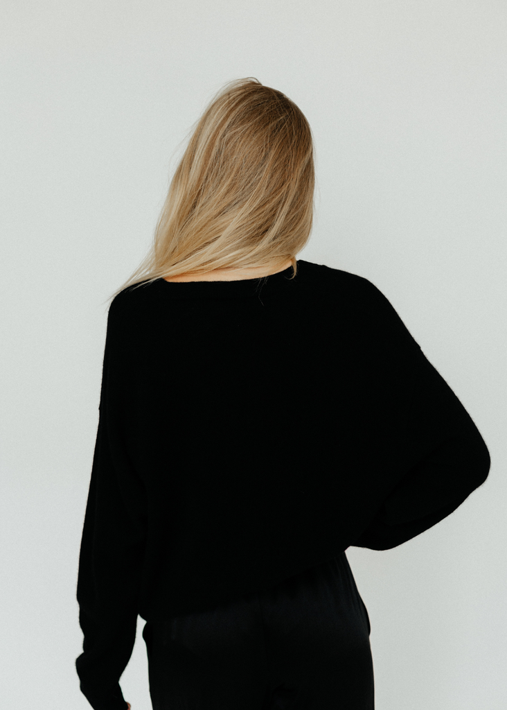 Elizabeth V-Neck Cashmere Sweater in Black back | Tula's Online Boutique