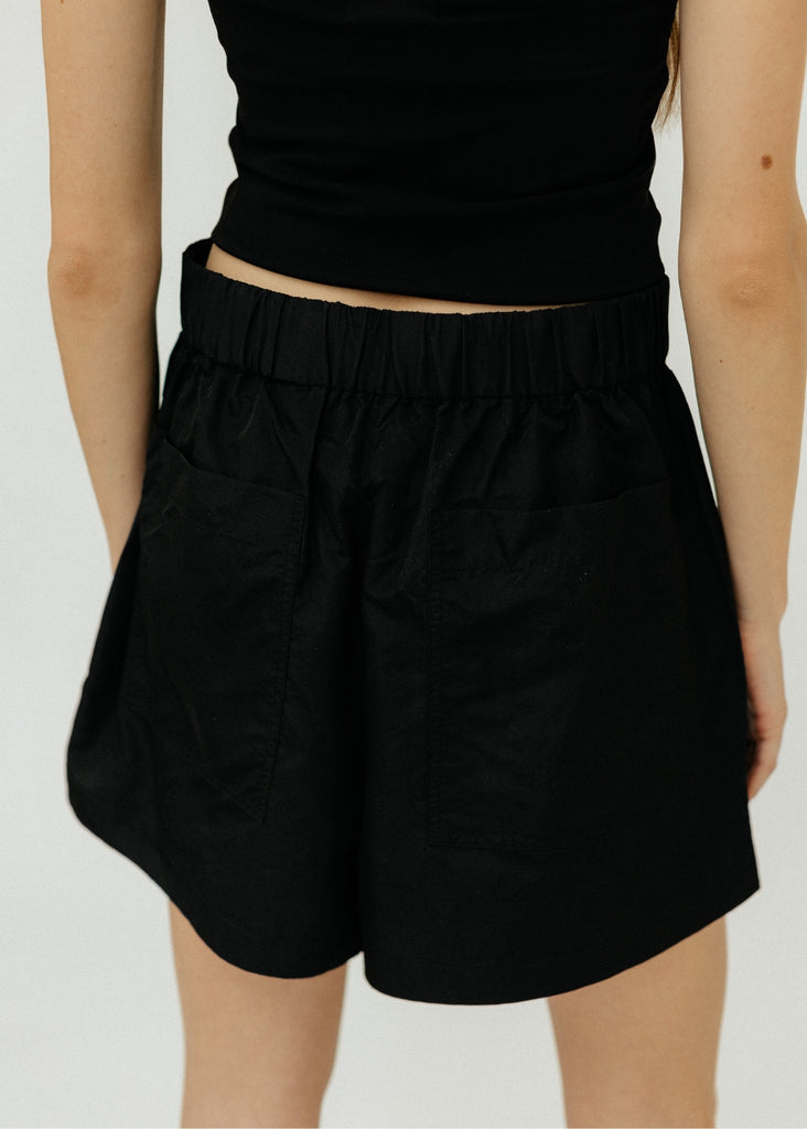 Tibi Silk Nylon Pull On Shorts in Black Back Detail | Tula's Online Boutique