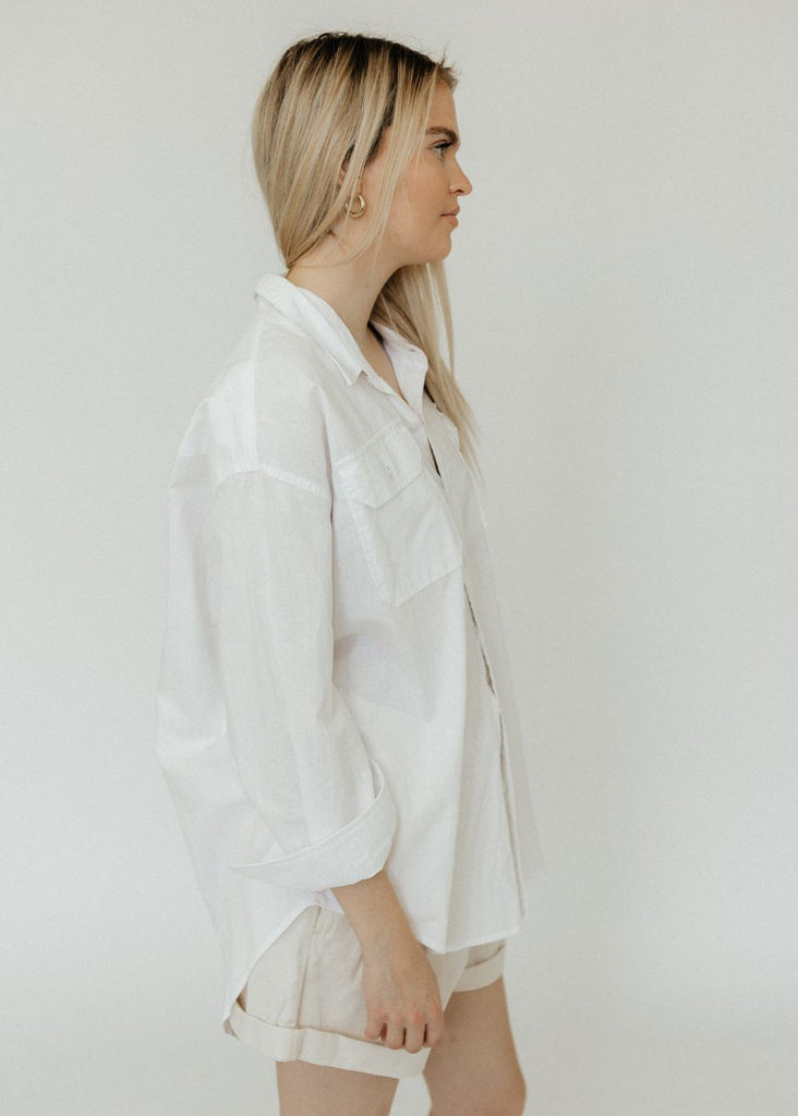 Denimist Utility Shirt in White Side View | Tula's Online Boutique