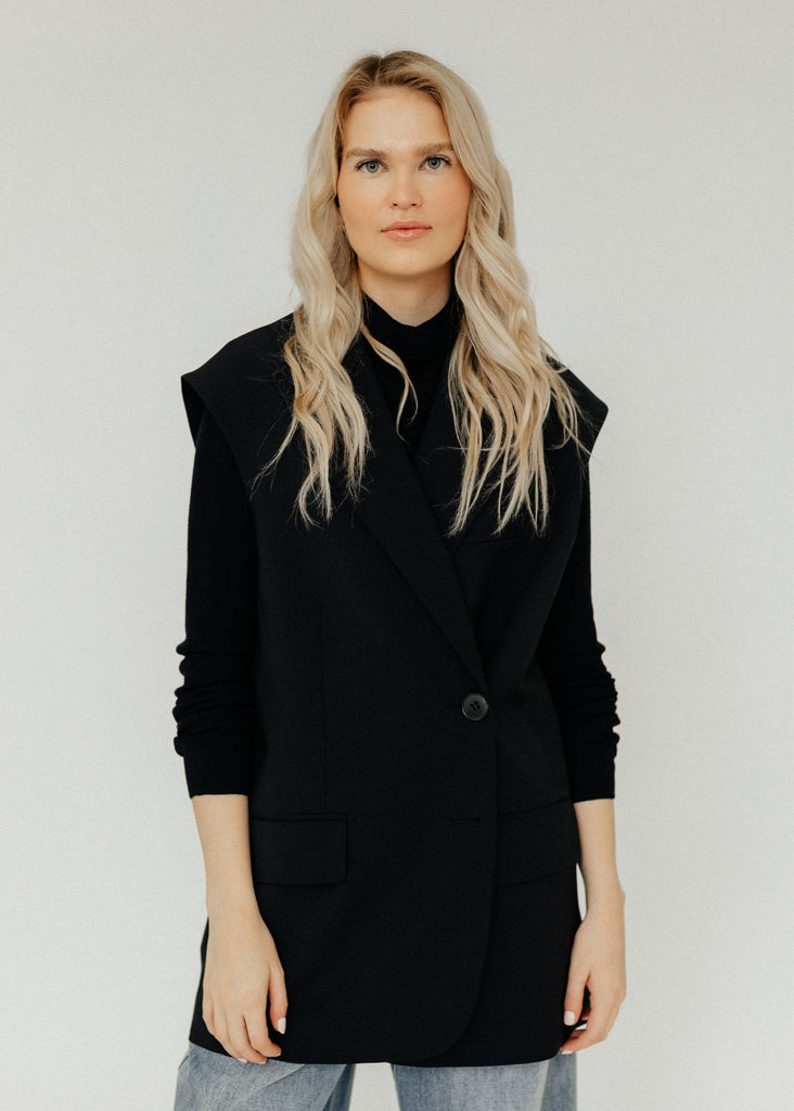 Tibi Tropical Wool Liam Vest in Black Detail | Tula's Online Boutique