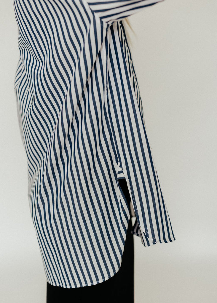Nili Lotan Yorke Shirt in Large Navy/White Stripes Details | Tula's Online Boutique