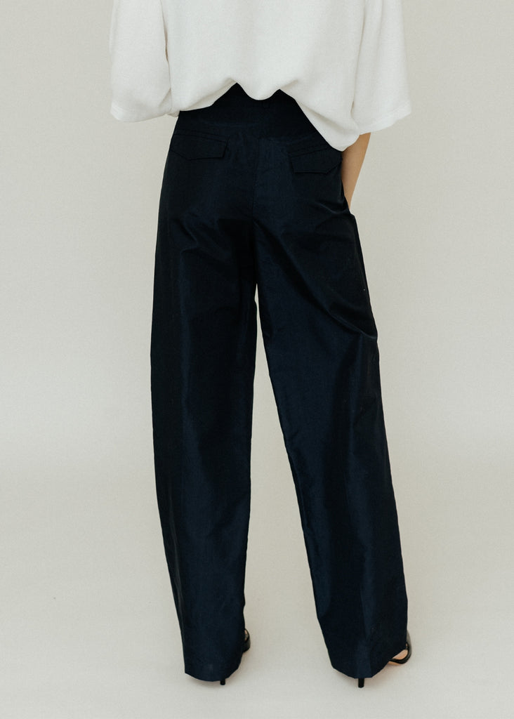 Tibi Silk Nylon Straight Leg Trouser in Navy Back | Tula's Online Boutique
