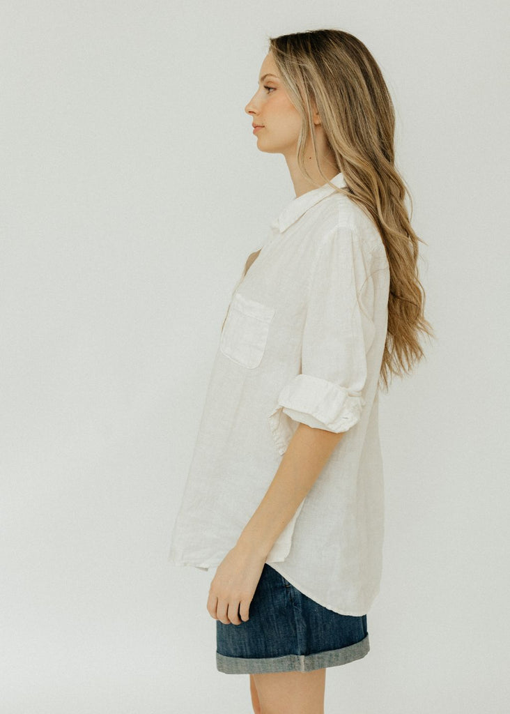 Velvet Natalia Woven Linen Button Up in Chalk Side View | Tula's Online Boutique