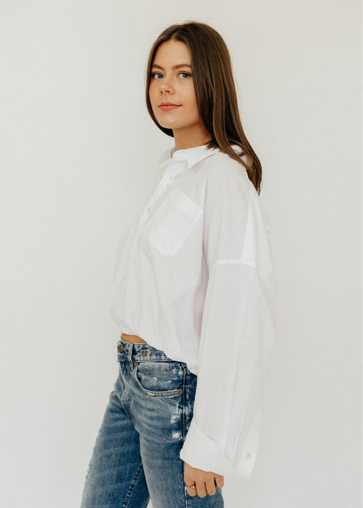 R13 Crossover Bubble Shirt in White Left | Tula's Online Boutique