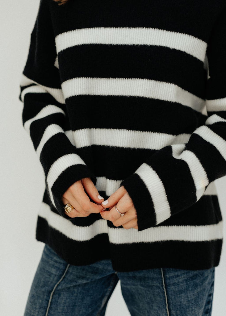 Velvet Encino Sweater in Black/Milk Details | Tula's Online Boutique