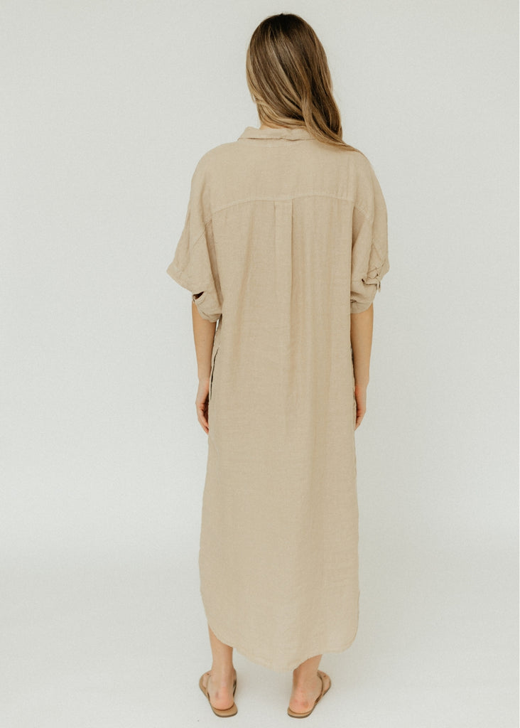 Velvet Sandra Woven Linen Dress in Biscuit Back | Tula's Online Boutique