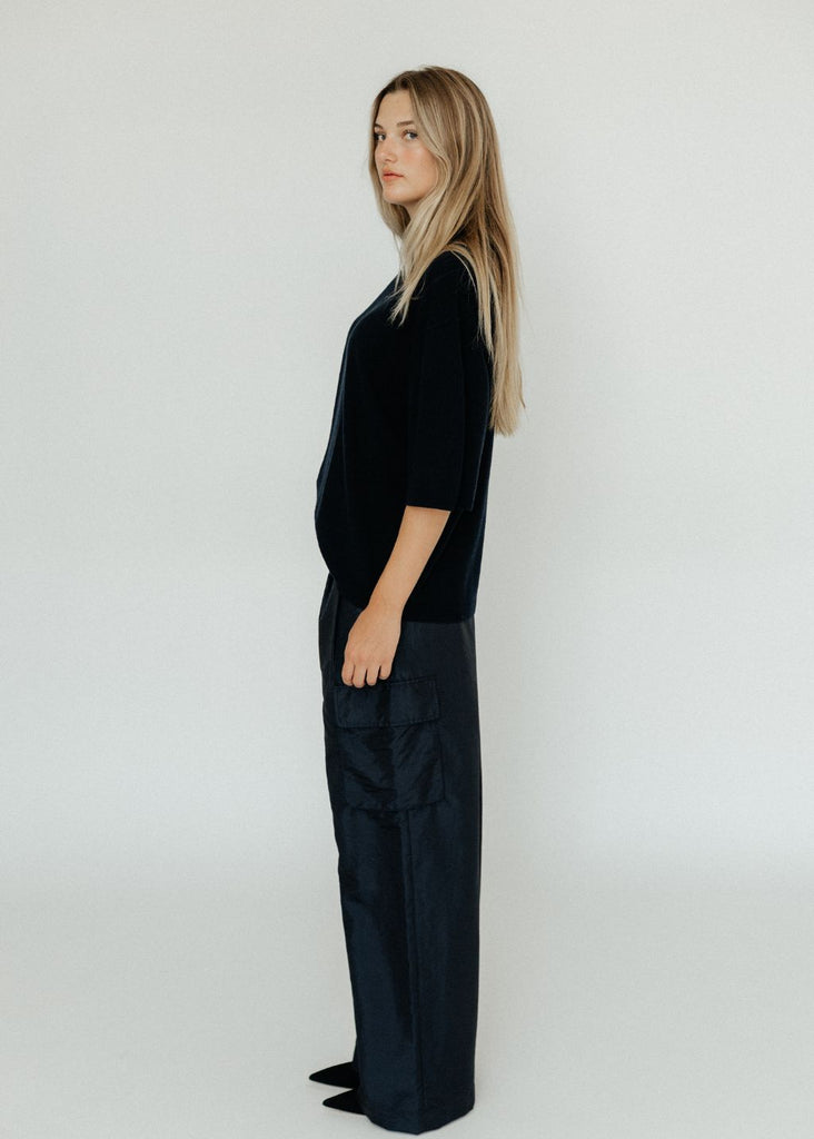 Tibi Crispy Nylon Stella Pleated Cargo Pant side | Tula's Online Boutique