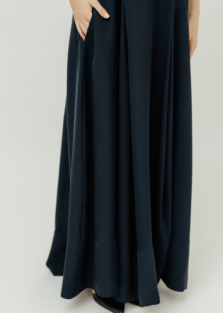 Tibi Silk Strapless Sculpted Dress in Dark Navy Skirt Details | Tula's Online Boutique