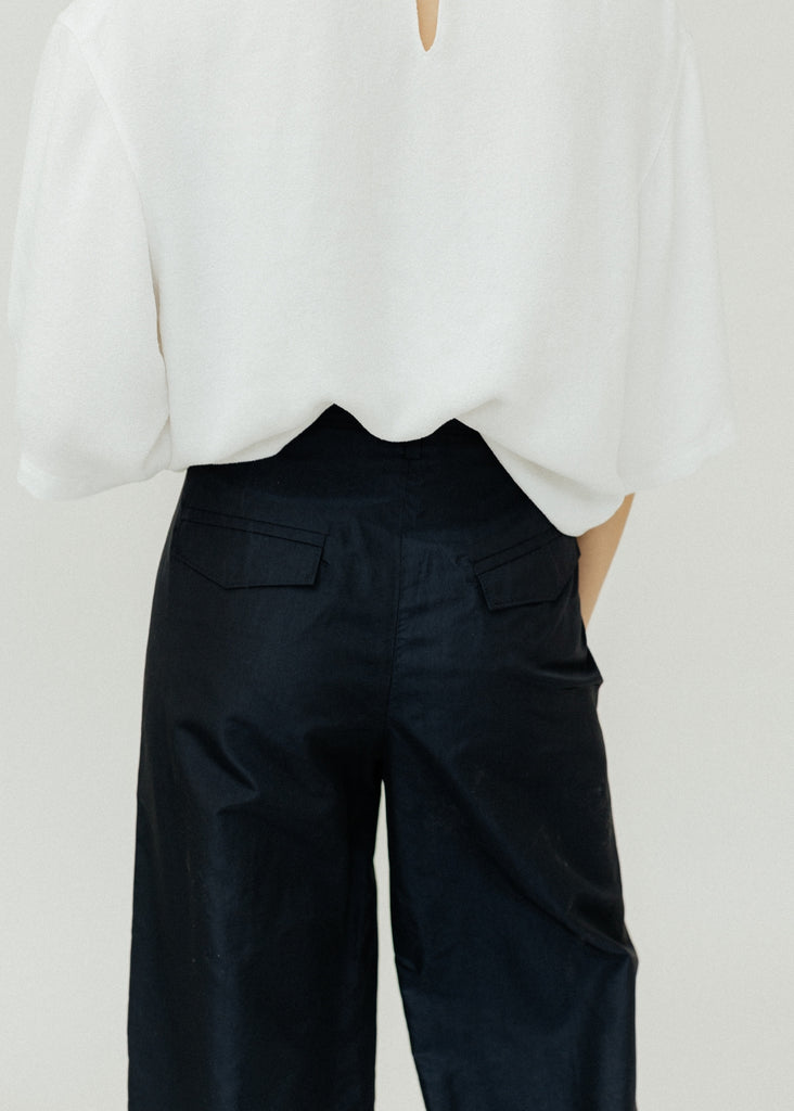 Tibi Silk Nylon Straight Leg Trouser in Navy Back Detail | Tula's Online Boutique