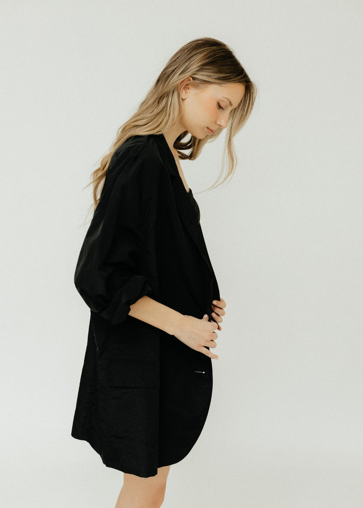 Tibi Silk Nylon Liam Blazer in Black Side Detail | Tula's Online Boutique
