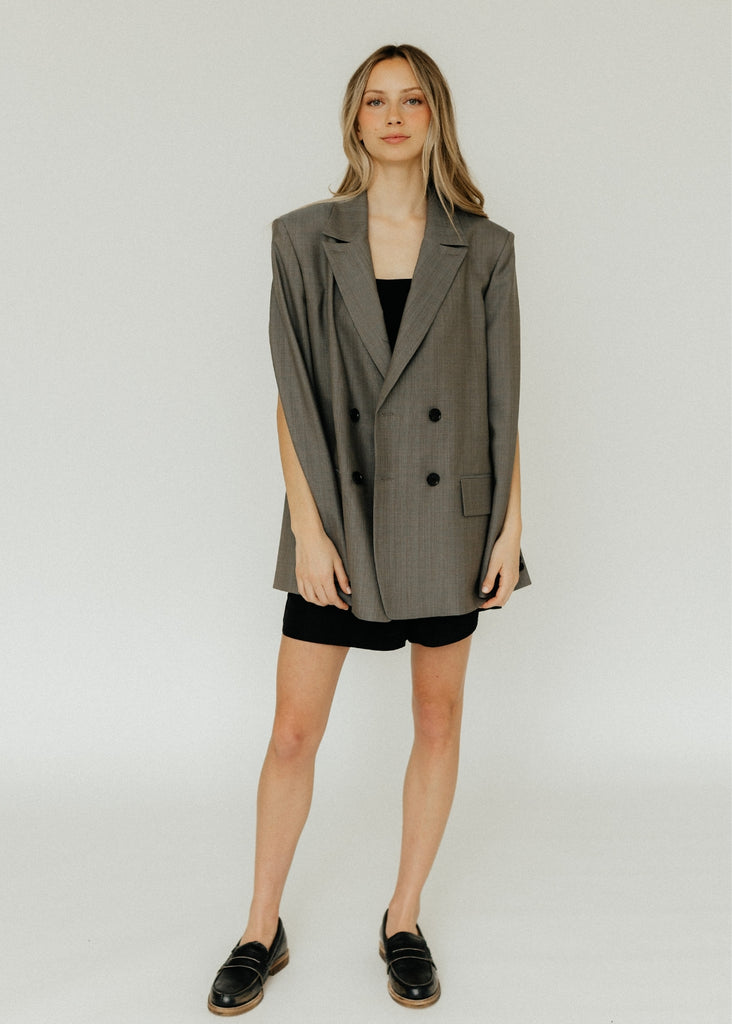 Tibi Grant Suiting DB Blazer in Grey Front View | Tula's Online Boutique