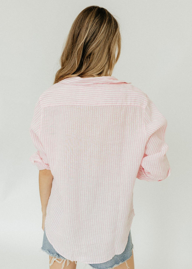 Frank & Eileen "Eileen" Button Up in Pink Stripe Linen Back | Tula's Online Boutique