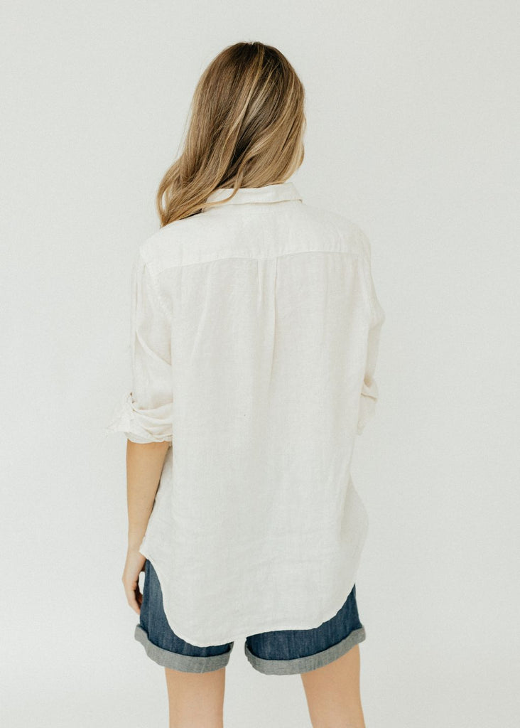 Velvet Natalia Woven Linen Button Up in Chalk Back Detail| Tula's Online Boutique