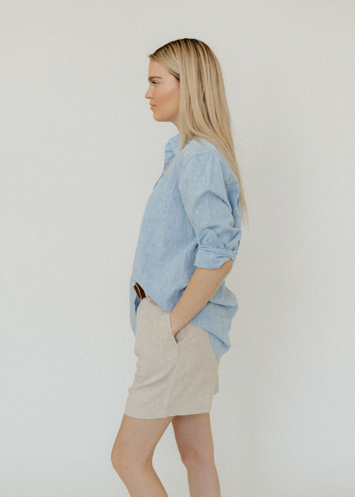 Denimist Double Pleat Shorts in Natural Linen Side | Tula's Online Boutique