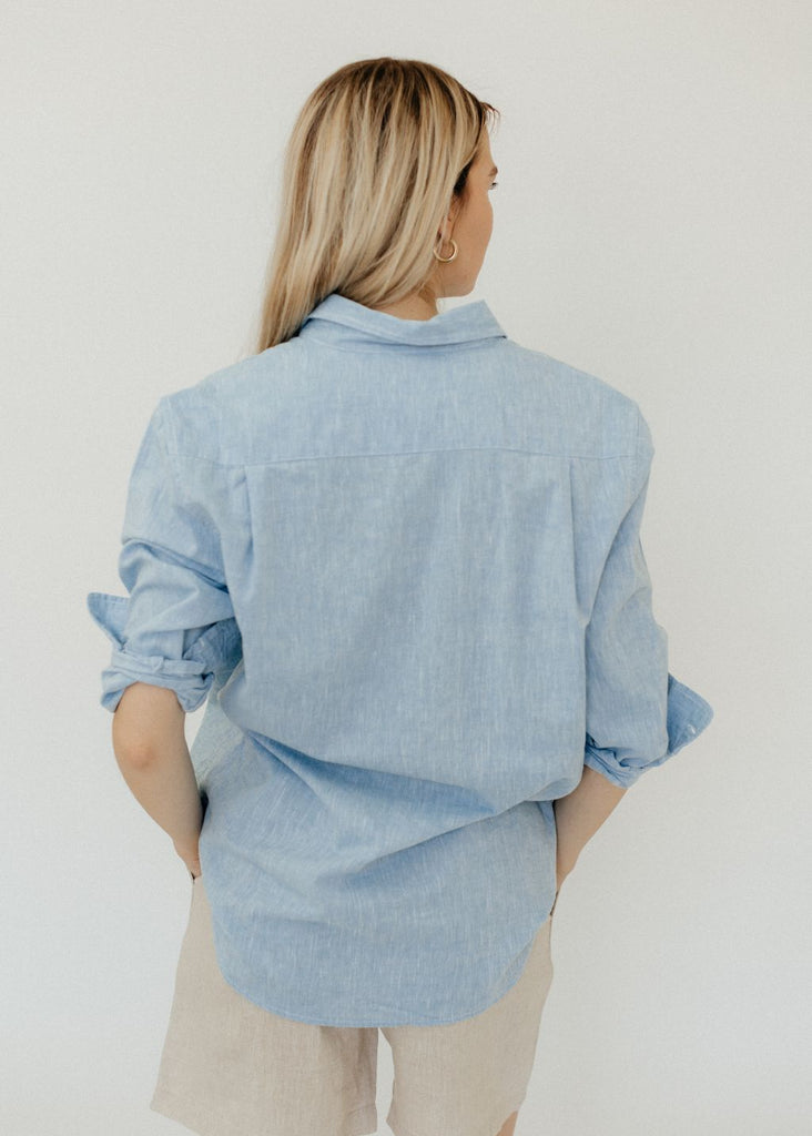 Denimist Boyfriend Shirt in Blue back | Tula's Online Boutique