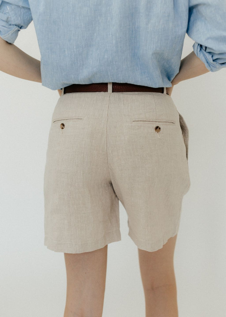 Denimist Double Pleat Shorts in Natural Linen back | Tula's Online Boutique