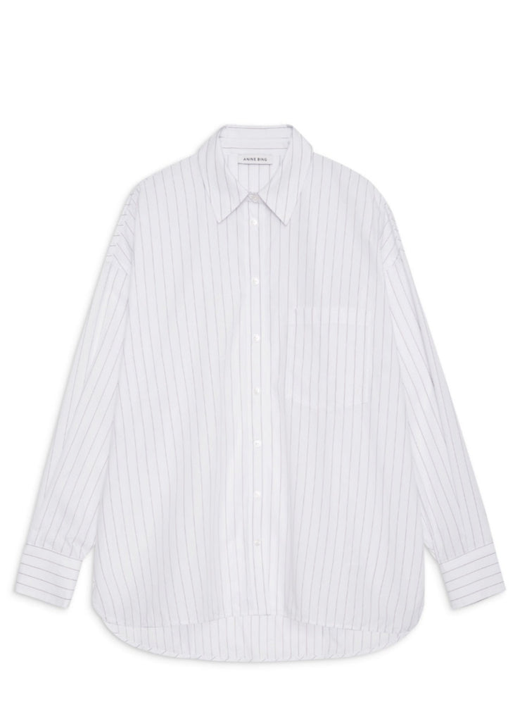 Anine Bing Chrissy Shirt in White and Taupe Stripe | Tula's Online Boutique