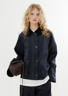 Alex Mill Cropped Chiltern Waxed Cotton Jacket in Navy | Shop Tula