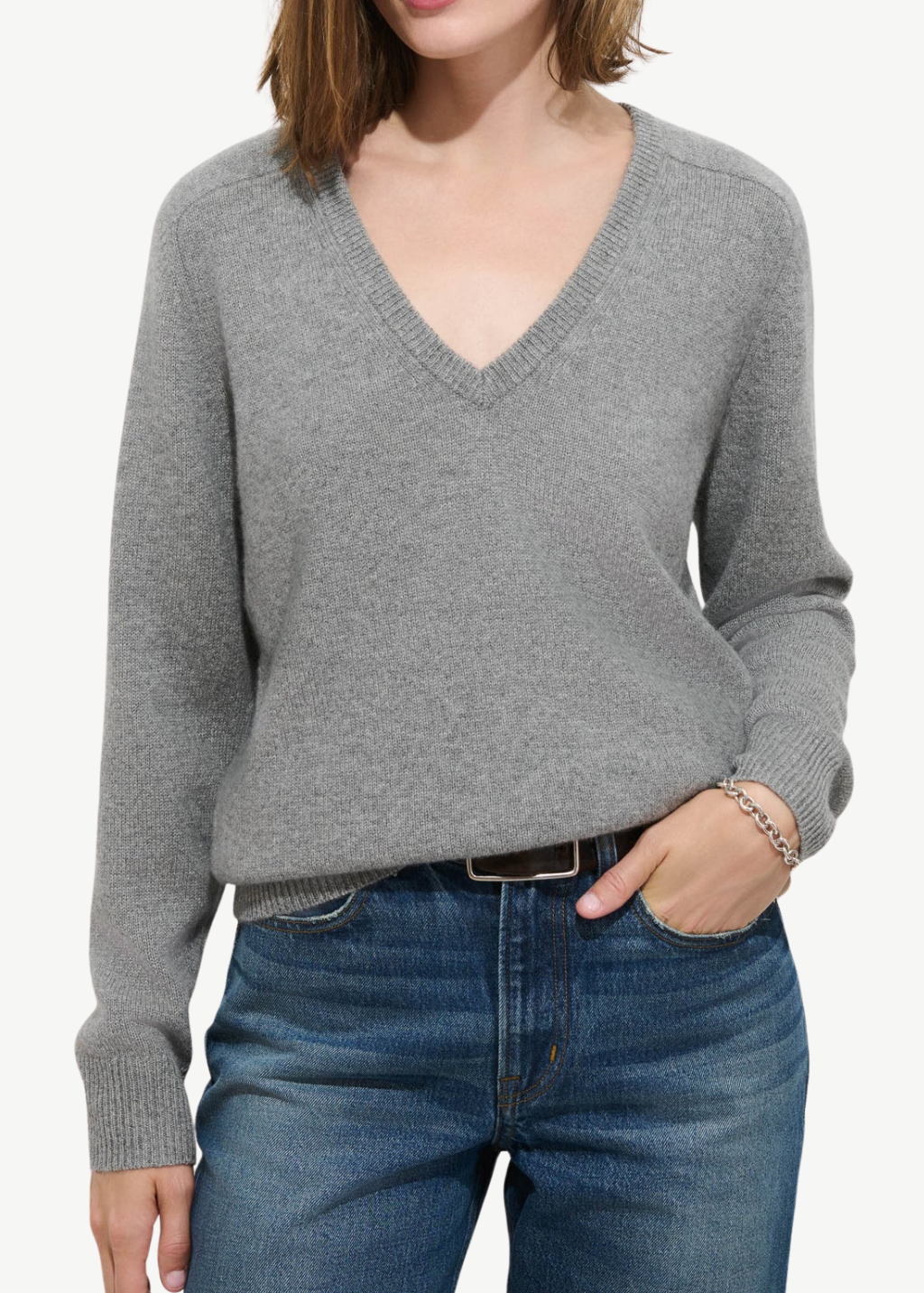 Alex Mill Montmarte V Neck Sweater in Heather Grey | Shop Tula