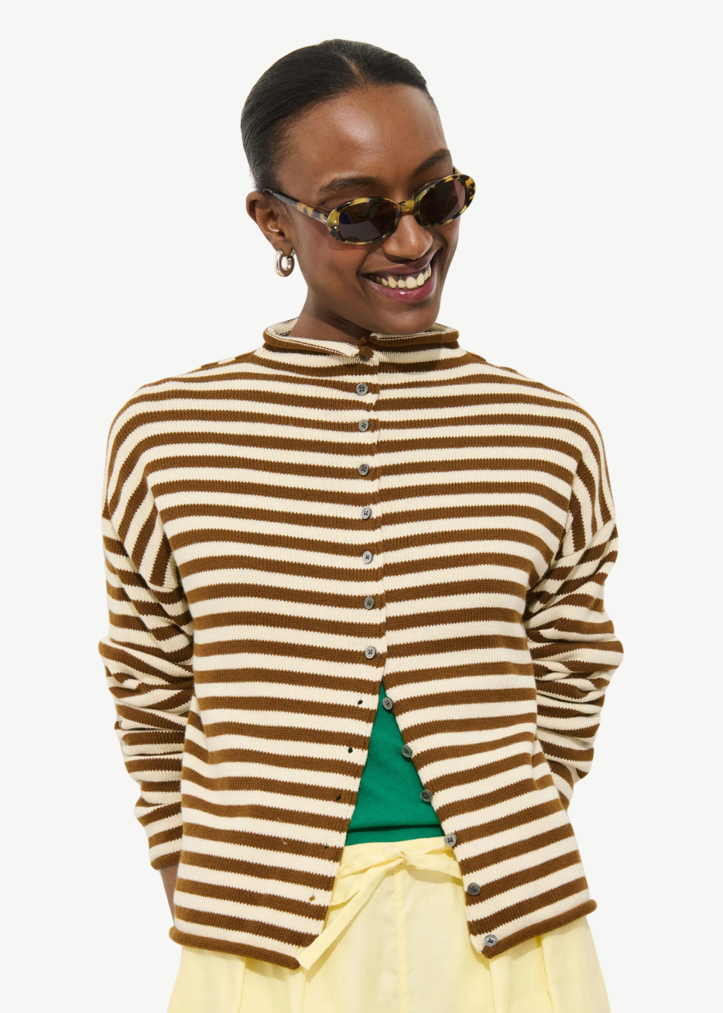 Alex Mill Taylor Striped Cardigan in Ivory/Brown | Shop Tula