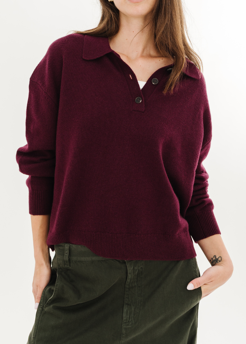 Anine Bing Lee Polo Sweater in Fig | Shop Tula