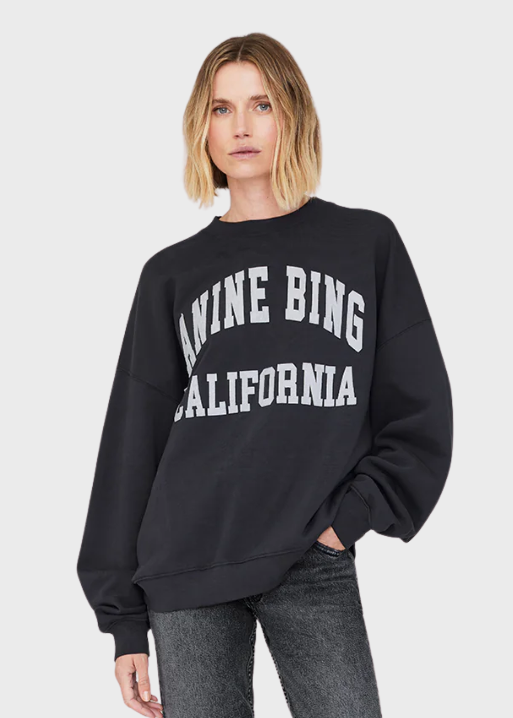 Anine Bing Miles Sweatshirt Logo in Washed Black | Shop Tula