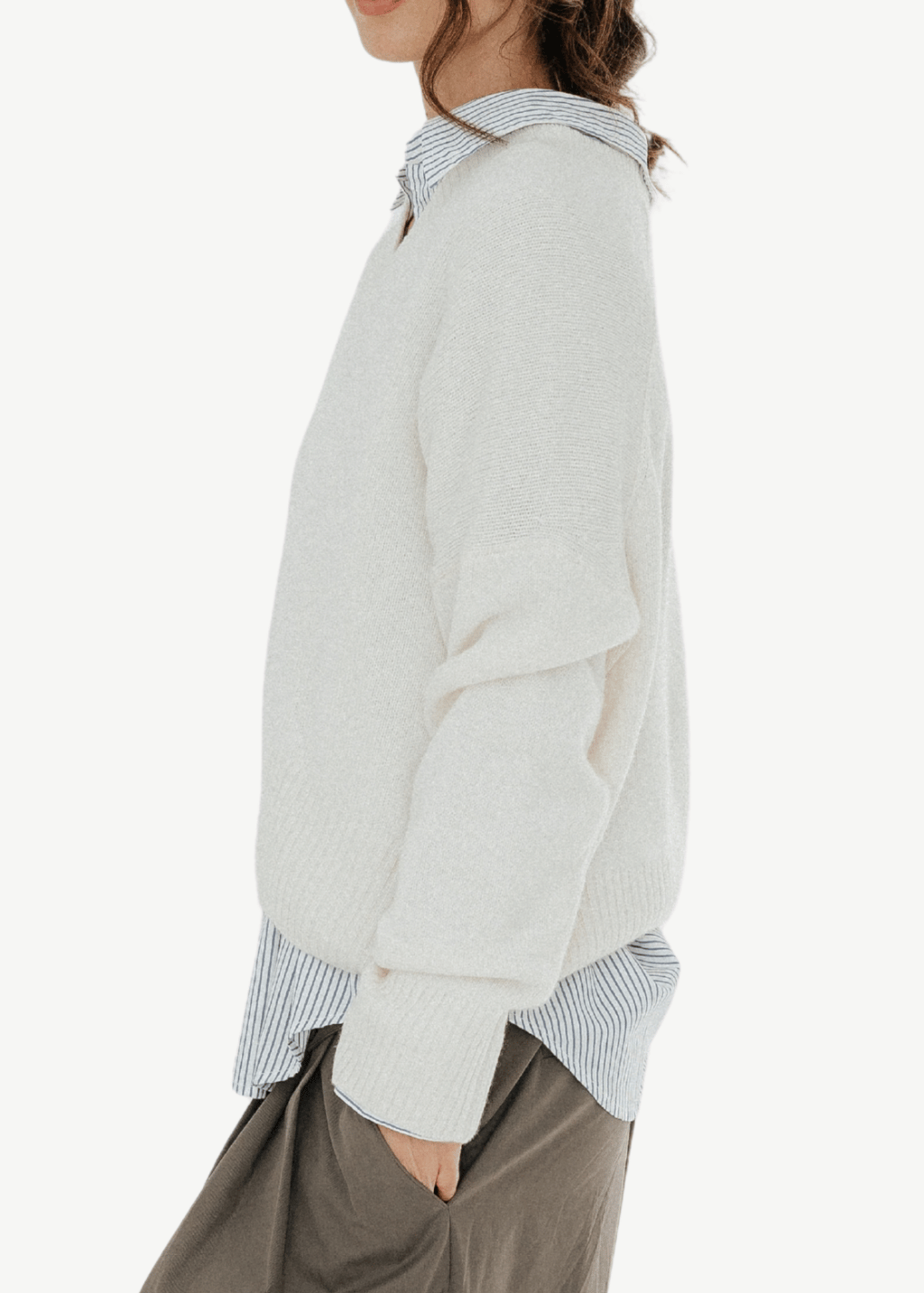 Colorush Chunky Carmen V Neck in Organic White | Shop Tula