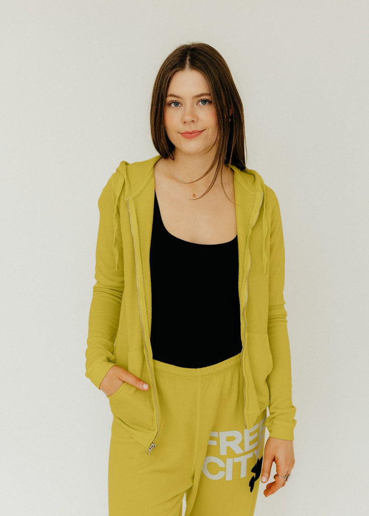 FREECITY Superfluff Lux Zip Hoodie in Yellow | Tula's Online Boutique