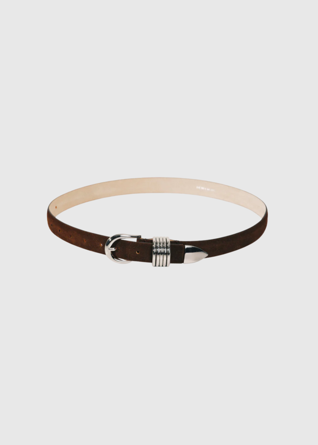 Déhanche Hollyhock Belt in Chocolate Suede/Silver | Shop Tula