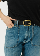 DePalma Leather Clasico Belt in Black and Brass | Tula's Online Boutique