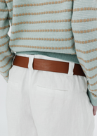 DePalma Leather Clasico Belt in Tobacco/Brass | Shop Tula