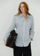 Denimist Button Front Shirt in Navy/White Stripe | Shop Tula
