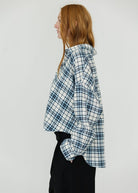 Denimist Cropped Button Front Shirt in Ecru/Light Blue Plaid Side | Shop Tula
