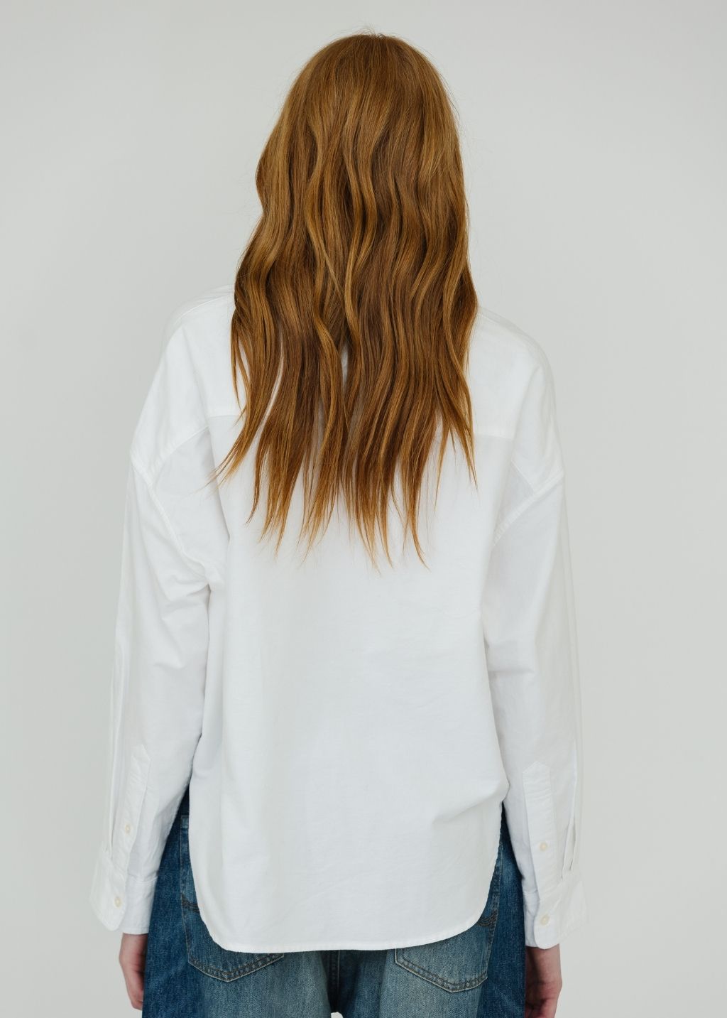 Denimist Cropped Button Front Shirt in White Back | Shop Tula