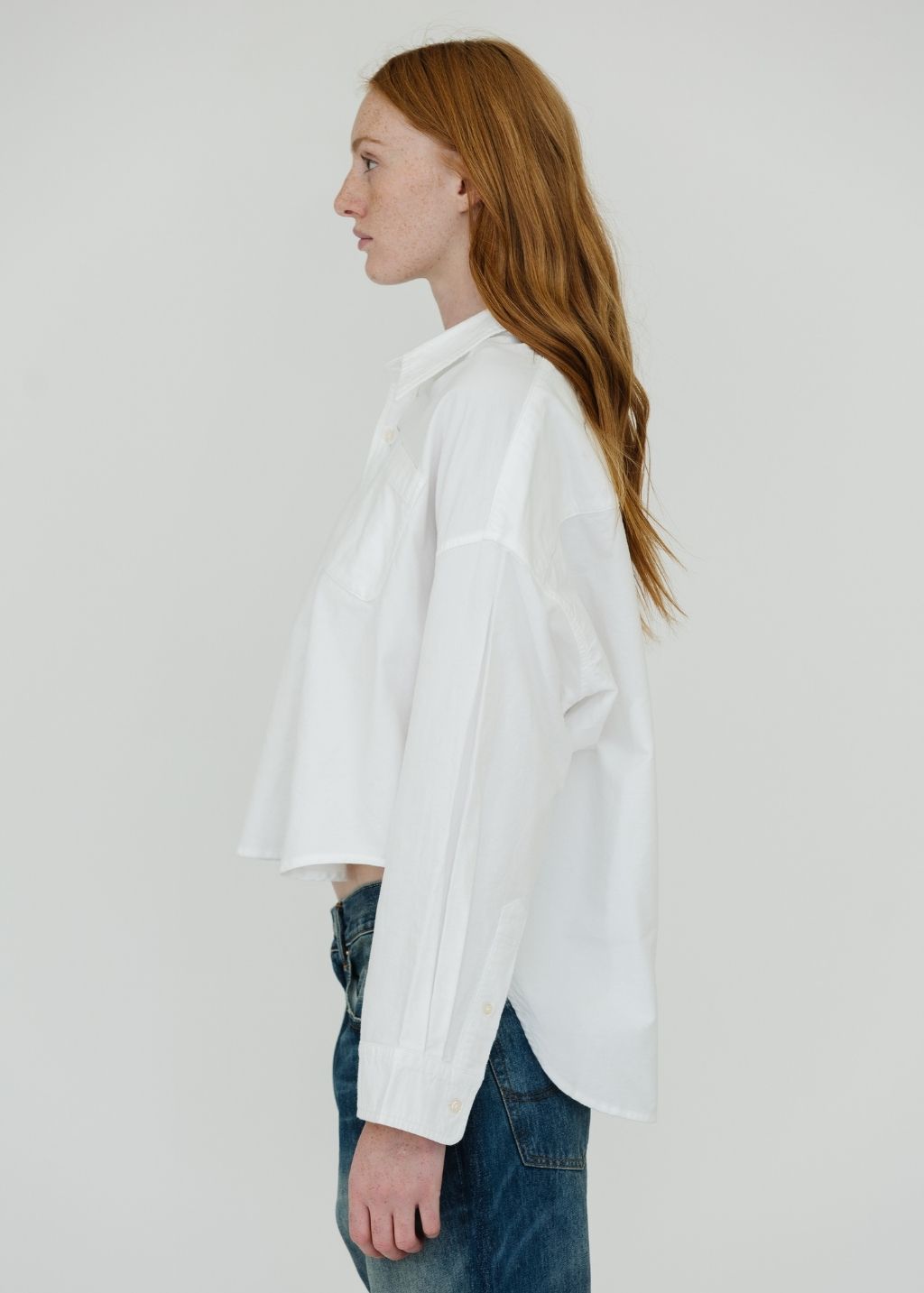 Denimist Cropped Button Front Top in White | Shop Tula