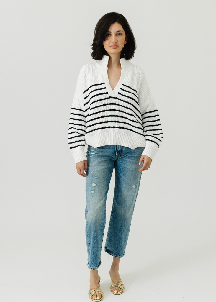 Denimist Striped Split Neck Sweater | Tula's Online Boutique