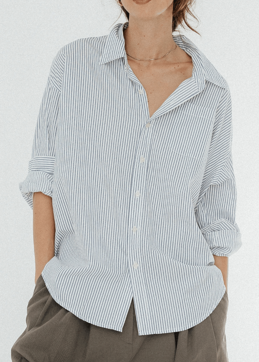 Denimist Sutton Button Front Shirt in Blue Stripe | Shop Tula